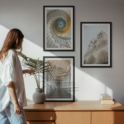 Zestaw obrazów do salonu Schody spiralne katedry fasada