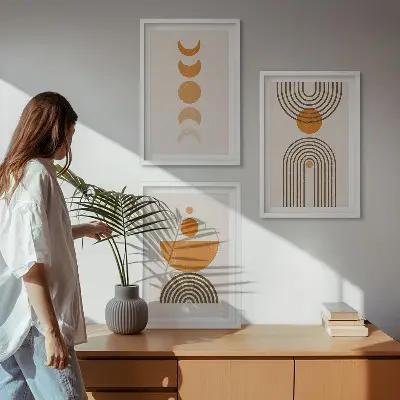 Kompozycja obrazów na ścianę w stylu boho minimalistyczne dekoracje