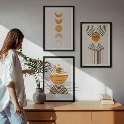 Kompozycja obrazów na ścianę w stylu boho minimalistyczne dekoracje