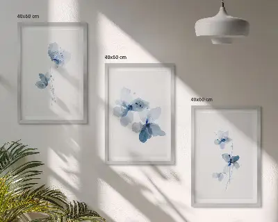 Zestaw obrazów do salonu niebieskie kwiaty