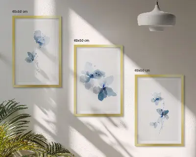 Zestaw obrazów do salonu niebieskie kwiaty