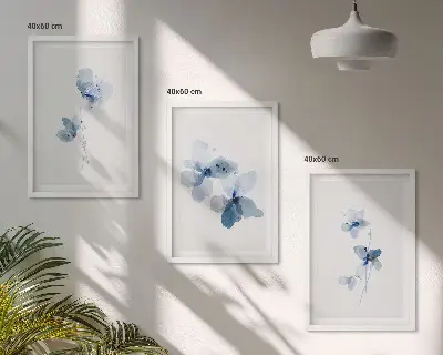 Zestaw obrazów do salonu niebieskie kwiaty