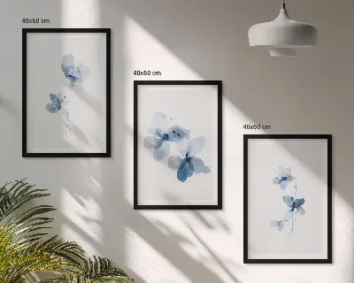 Zestaw obrazów do salonu niebieskie kwiaty