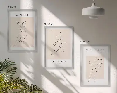 Zestaw 3 obrazów do salonu minimalistyczne sylwetki kobiet