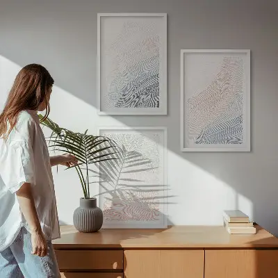 Zestaw obrazów do salonu abstrakcyjne fale na tekturze w pastelowych barwach