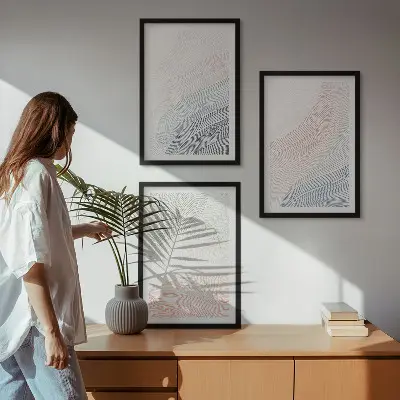 Zestaw obrazów do salonu abstrakcyjne fale na tekturze w pastelowych barwach