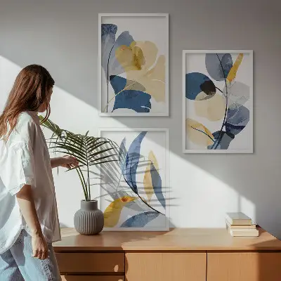 Zestaw obrazów do salonu roślinne motywy akwarelowe