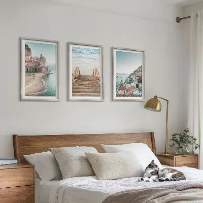 Zestaw obrazów do salonu letnie pastelowe widoki z plażą