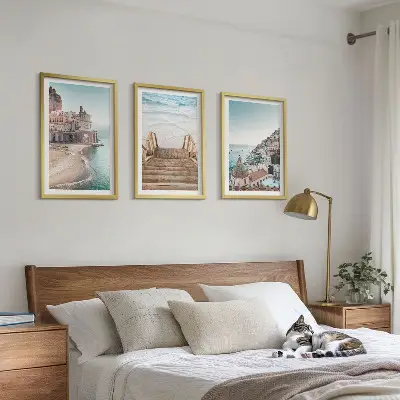 Zestaw obrazów do salonu letnie pastelowe widoki z plażą