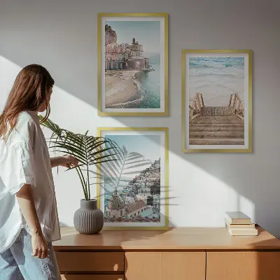 Zestaw obrazów do salonu letnie pastelowe widoki z plażą