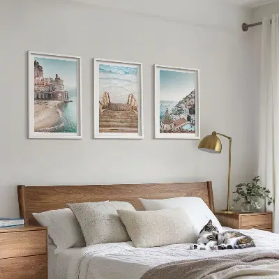 Zestaw obrazów do salonu letnie pastelowe widoki z plażą