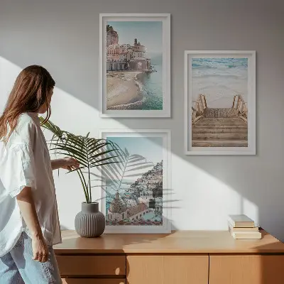 Zestaw obrazów do salonu letnie pastelowe widoki z plażą