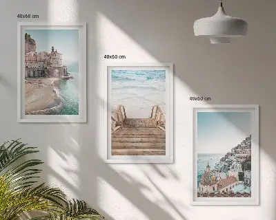 Zestaw obrazów do salonu letnie pastelowe widoki z plażą