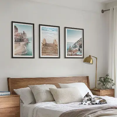 Zestaw obrazów do salonu letnie pastelowe widoki z plażą