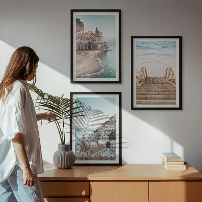 Zestaw obrazów do salonu letnie pastelowe widoki z plażą