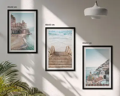 Zestaw obrazów do salonu letnie pastelowe widoki z plażą