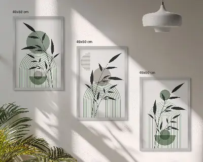 Zestaw 3 obrazów do salonu Roślinne kompozycje boho