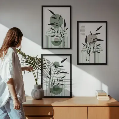 Zestaw 3 obrazów do salonu Roślinne kompozycje boho