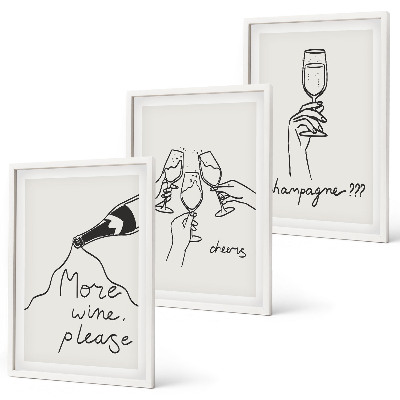 Zestaw obrazów do salonu Szampan Wino line-art