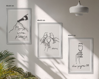 Zestaw obrazów do salonu Szampan Wino line-art
