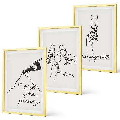 Zestaw obrazów do salonu grafika line art z motywem szampana i wina