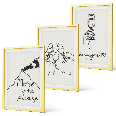 Zestaw obrazów do salonu Szampan Wino line-art