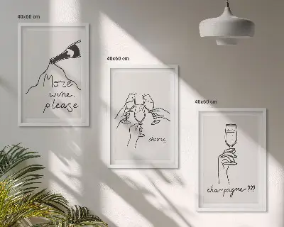 Zestaw obrazów do salonu grafika line art z motywem szampana i wina