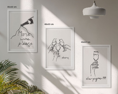 Zestaw obrazów do salonu Szampan Wino line-art