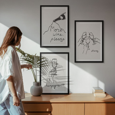 Zestaw obrazów do salonu Szampan Wino line-art