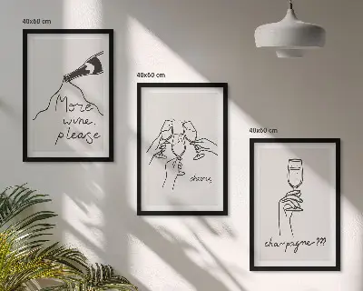 Zestaw obrazów do salonu grafika line art z motywem szampana i wina