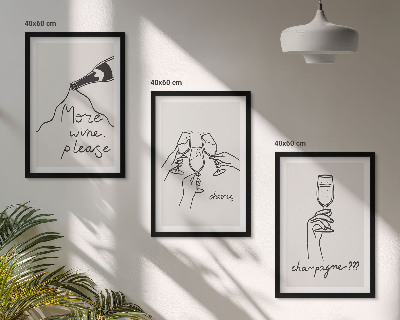 Zestaw obrazów do salonu Szampan Wino line-art
