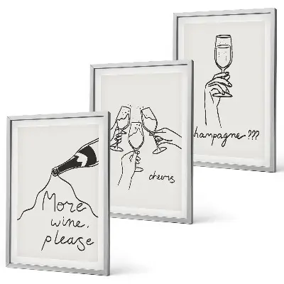 Zestaw obrazów do salonu grafika line art z motywem szampana i wina