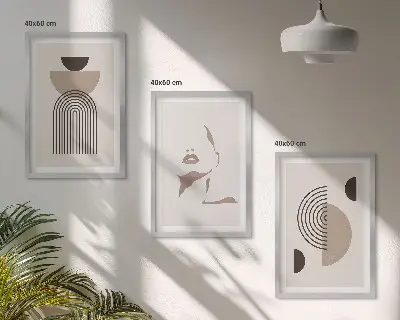 Zestaw obrazów do salonu abstrakcyjne formy i twarz