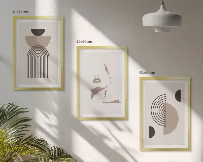 Zestaw obrazów do salonu abstrakcyjne formy i twarz