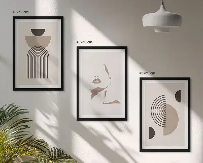 Zestaw obrazów do salonu abstrakcyjne formy i twarz