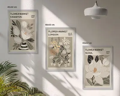 Kompozycja obrazów na ścianę Kwiaty retro z miast świata