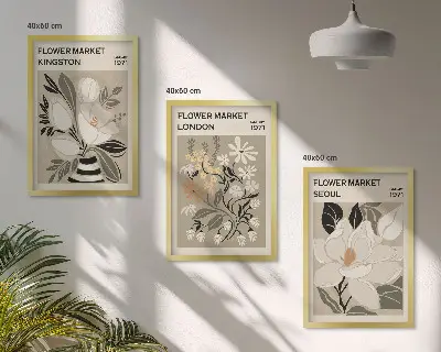Kompozycja obrazów na ścianę Kwiaty retro z miast świata