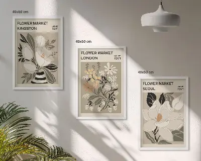 Kompozycja obrazów na ścianę Kwiaty retro z miast świata