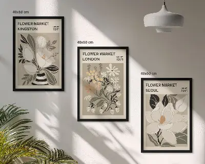 Kompozycja obrazów na ścianę Kwiaty retro z miast świata