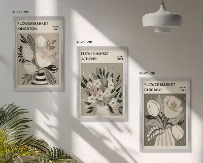 Kwiatowe kompozycje retro zestaw 3 obrazów do salonu