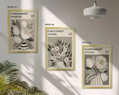 Kwiatowe kompozycje retro zestaw 3 obrazów do salonu