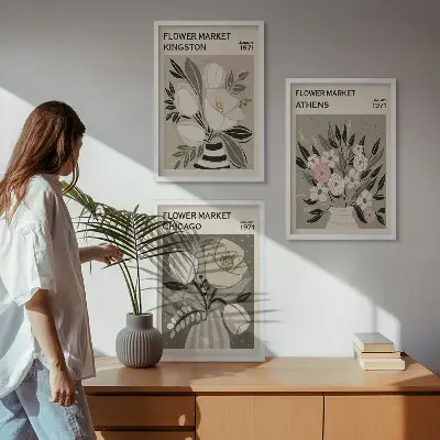 Kwiatowe kompozycje retro zestaw 3 obrazów do salonu