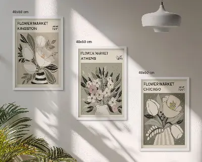 Kwiatowe kompozycje retro zestaw 3 obrazów do salonu