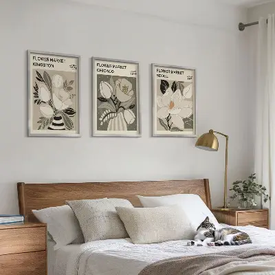 Kompozycja obrazów na ścianę kwiaty w stylu retro inspirowane Kingston Seul i Chicago