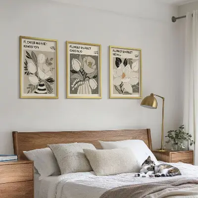 Kompozycja obrazów na ścianę kwiaty w stylu retro inspirowane Kingston Seul i Chicago