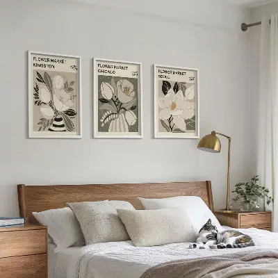 Kompozycja obrazów na ścianę kwiaty w stylu retro inspirowane Kingston Seul i Chicago