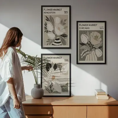 Kompozycja obrazów na ścianę kwiaty w stylu retro inspirowane Kingston Seul i Chicago