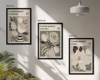 Kompozycja obrazów na ścianę kwiaty w stylu retro inspirowane Kingston Seul i Chicago
