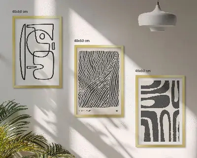 Zestaw 3 obrazów do salonu z abstrakcyjnymi wzorami linii i tekstur
