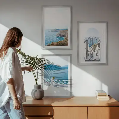 Kompozycja obrazów na ścianę morze i architektura Grecji